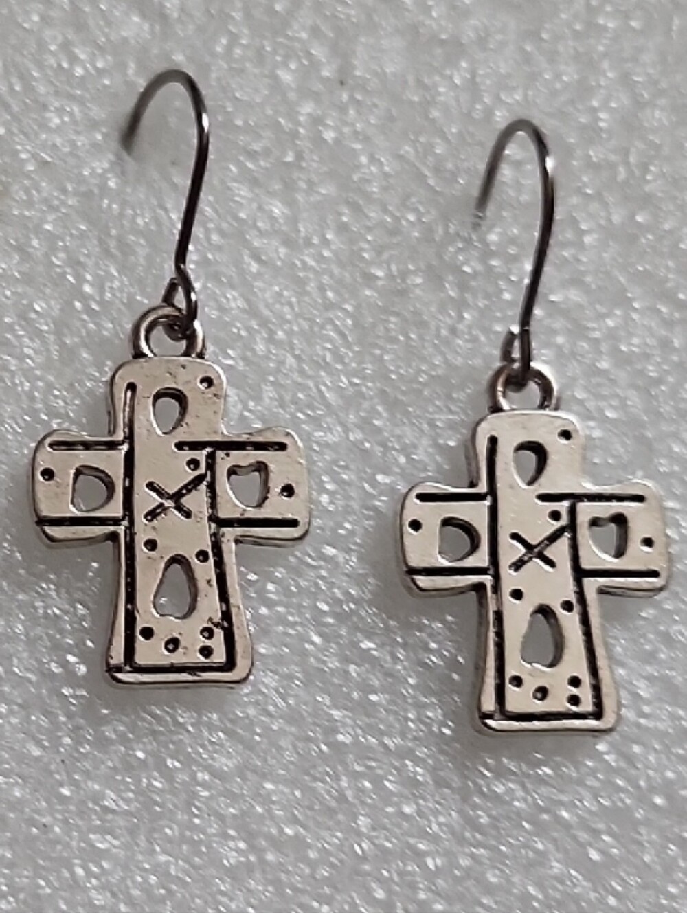 Hand Crafted Silver Cross Dangle Earrings